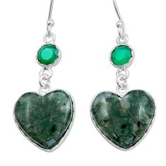 14.67cts heart natural green moss agate chalcedony silver dangle earrings y20246