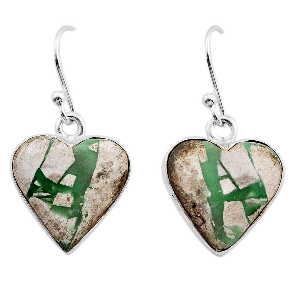 8.84cts heart natural green variscite 925 sterling silver dangle earrings y85841