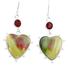 12.80cts heart natural imperial jasper red garnet 925 silver earrings d50192
