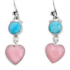 11.21cts heart natural pink opal blue larimar 925 silver dangle earrings y81222