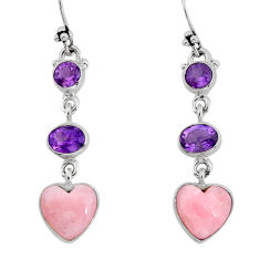 12.48cts heart natural pink opal purple amethyst silver dangle earrings y81240