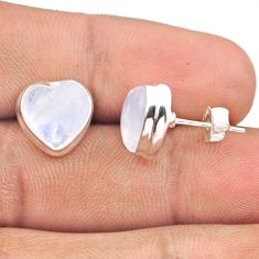 9.42cts heart natural rainbow moonstone 925 sterling silver stud earrings u13558