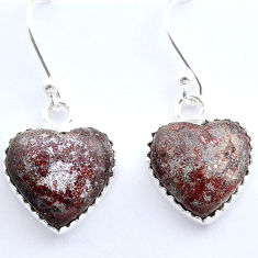 8.93cts heart natural red bloodstone african 925 silver dangle earrings u56141