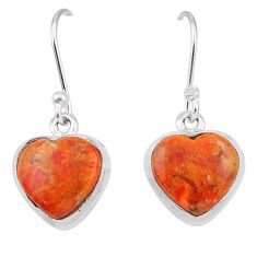 7.56cts heart natural red sponge coral 925 sterling silver earrings t96924