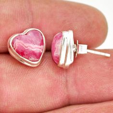 8.32cts heart natural rhodochrosite inca rose 925 silver stud earrings y22492