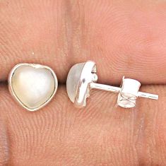 4.22cts heart natural white ceylon moonstone 925 silver stud earrings t96807