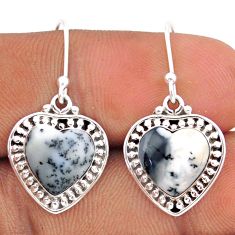 9.99cts heart natural white dendrite opal 925 silver dangle earrings t91445