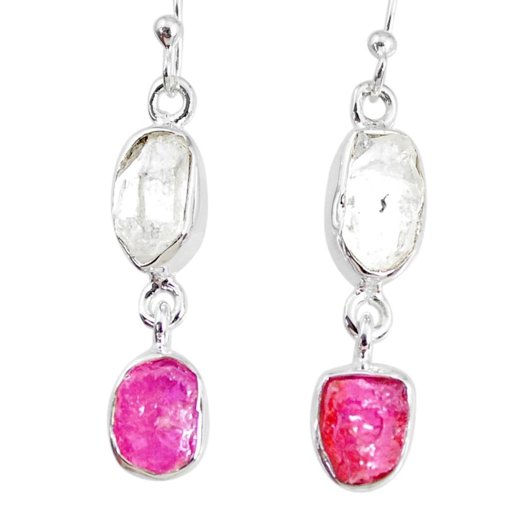 9.80cts herkimer diamond raw ruby raw 925 silver dangle handmade earrings r74332