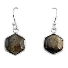 7.48cts hexagon golden sheen black obsidian 925 silver dangle earrings y75764