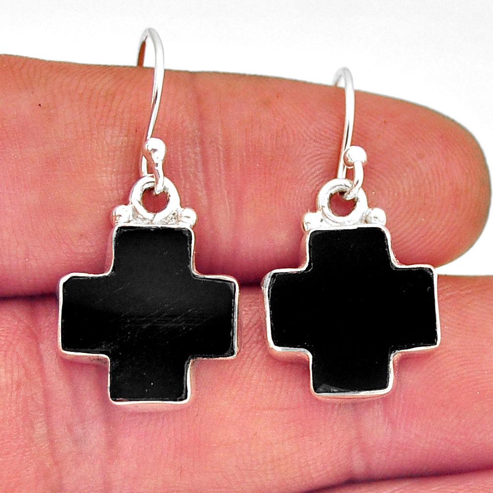 9.37cts holy cross natural black onyx 925 sterling silver dangle earrings n14107