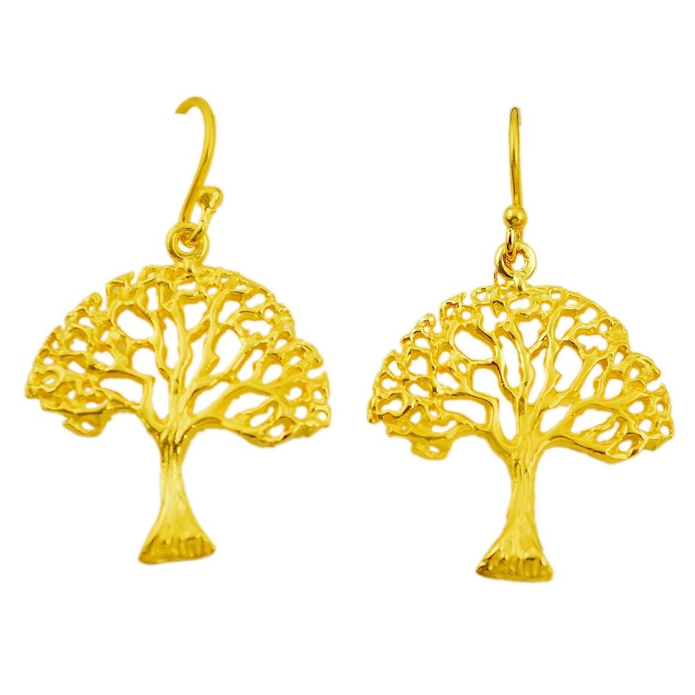 Indonesian bali style solid 925 silver 14k gold tree of life earrings c25914