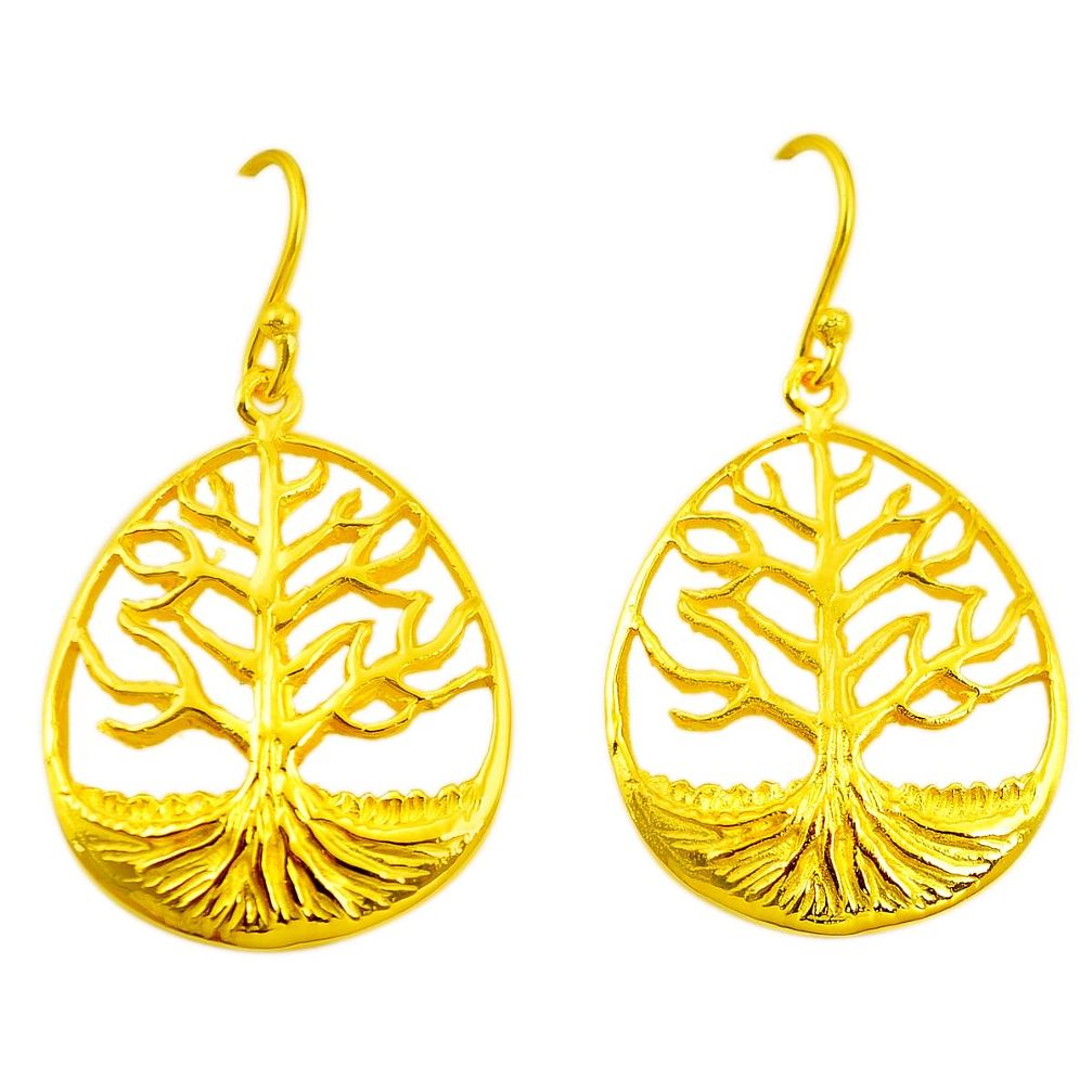 Indonesian bali style solid 925 silver 14k gold tree of life earrings c25917