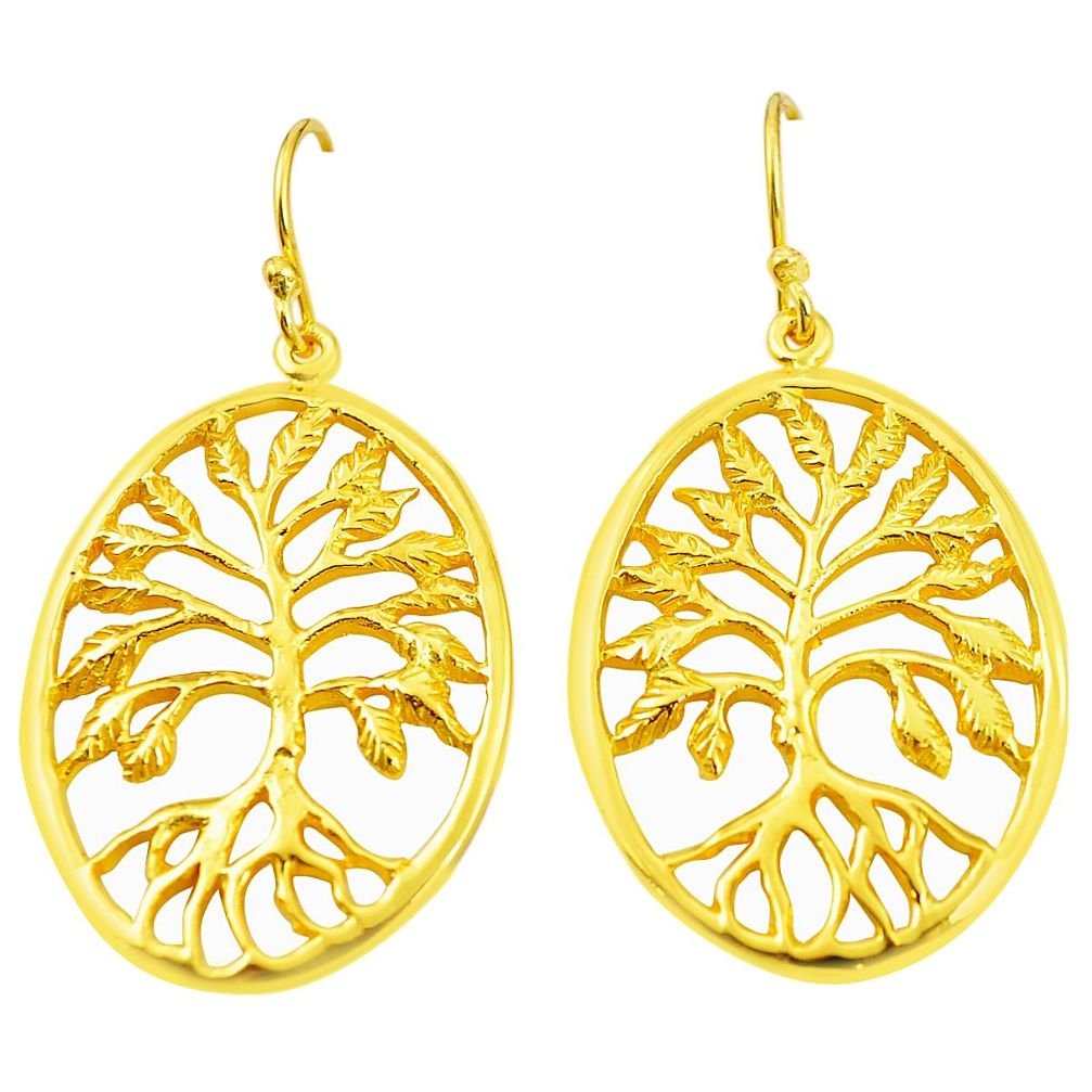 Indonesian bali style solid 925 silver 14k gold tree of life earrings c25918