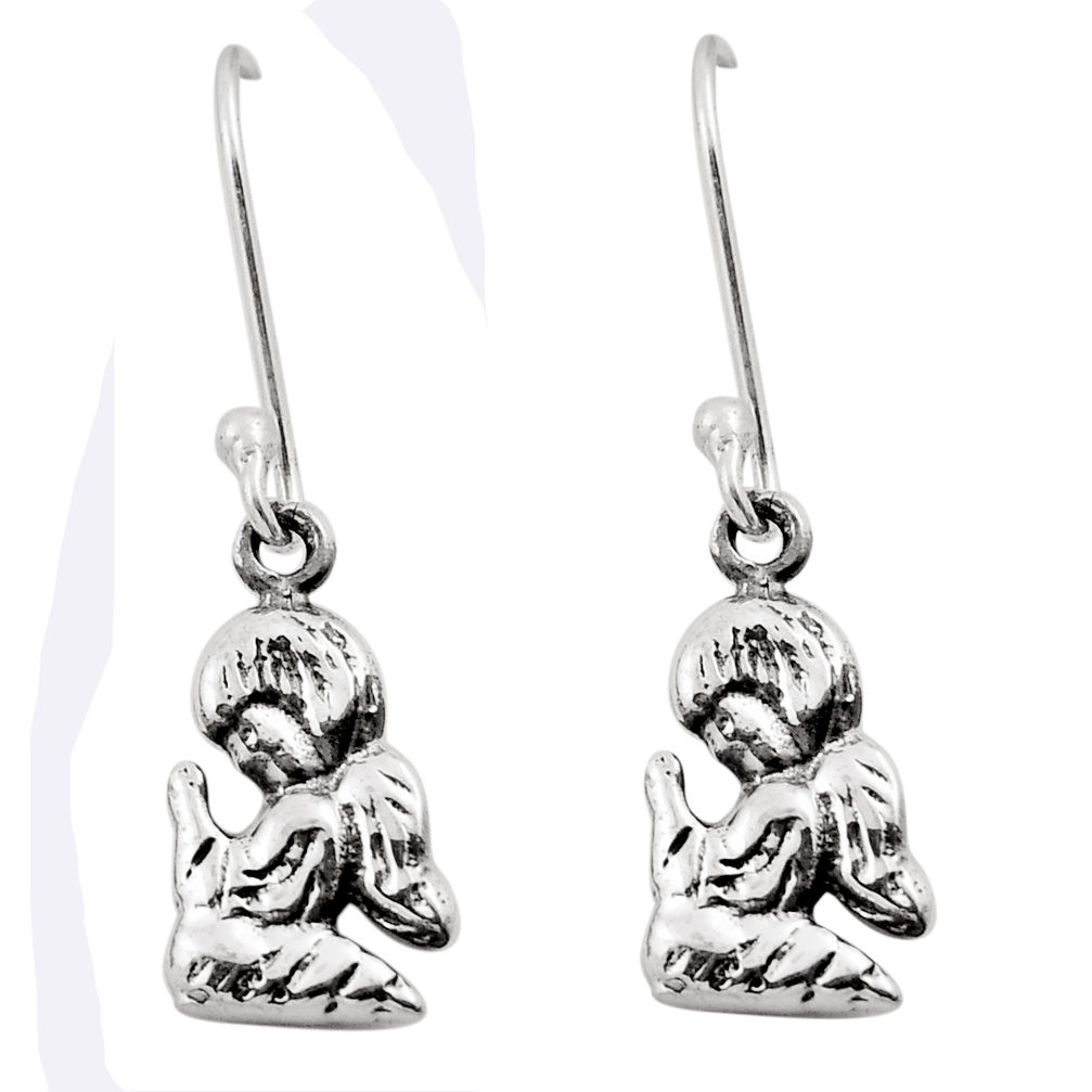 3.02gms indonesian bali style solid 925 silver angel wings fairy earrings n28118