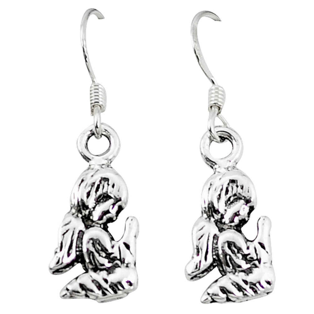 Indonesian bali style solid 925 silver dangle prayer angel earrings c20299