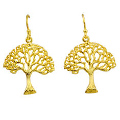 3.81gms indonesian bali style solid 925 silver gold tree of life earrings y83302