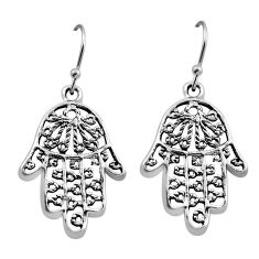 5.06gms indonesian bali style solid 925 silver hand of god hamsa earrings n28053