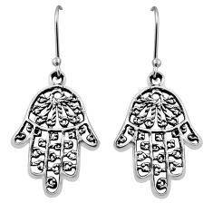 5.08gms indonesian bali style solid 925 silver hand of god hamsa earrings n28054