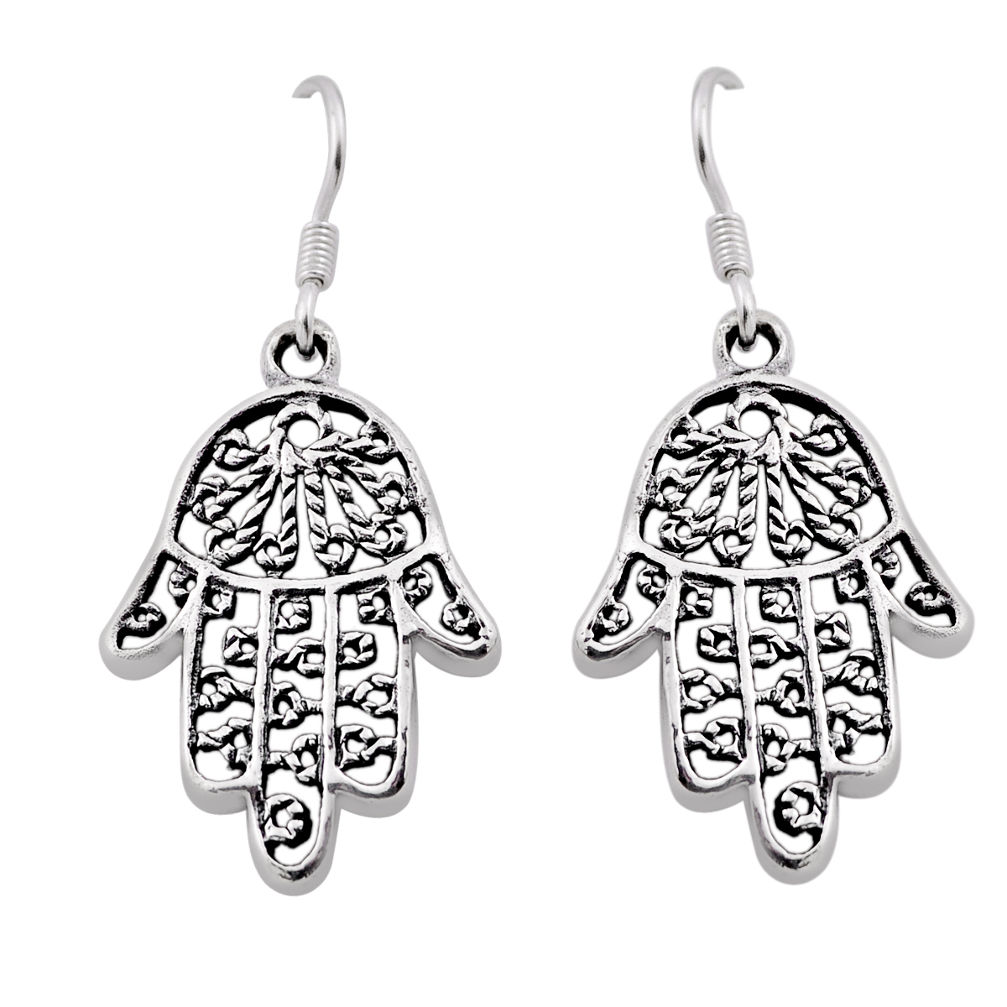 5.09gms indonesian bali style solid 925 silver hand of god hamsa earrings n28076