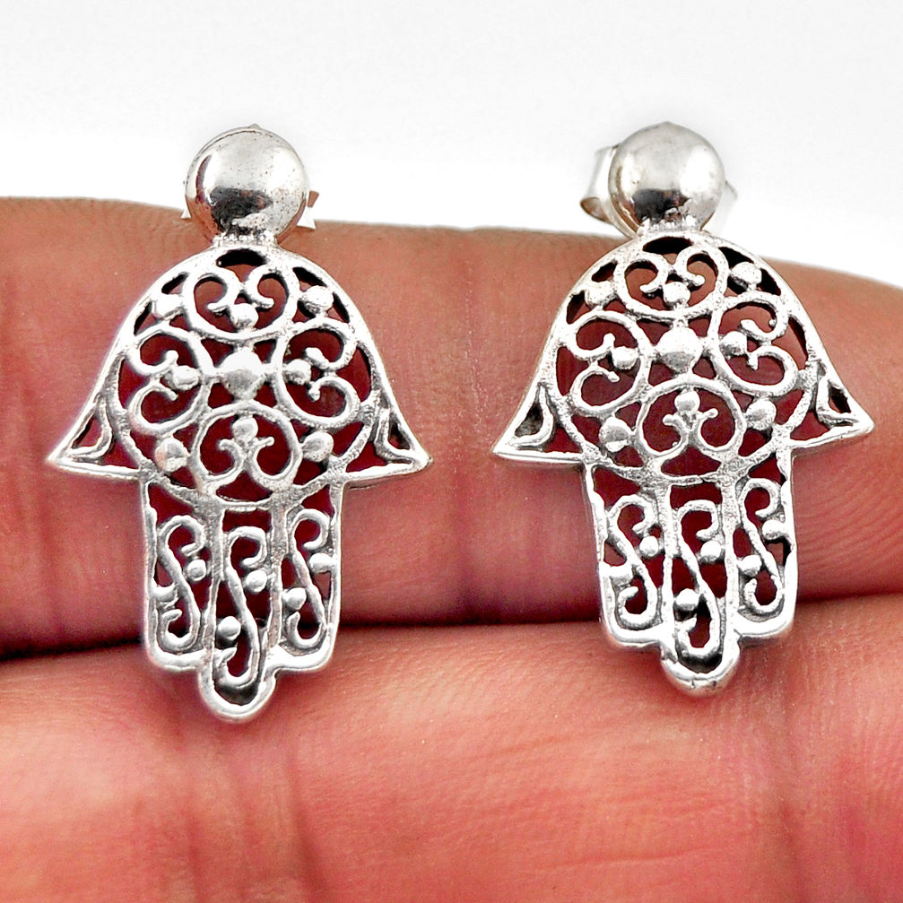 3.69gms indonesian bali style solid 925 silver hand of god hamsa earrings n28790