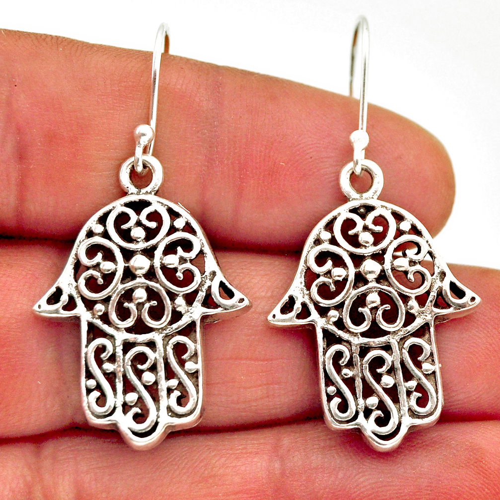 7.46gms indonesian bali style solid 925 silver hand of god hamsa earrings n28792