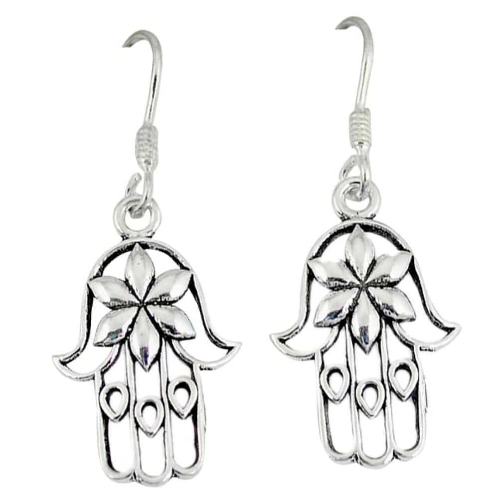 Indonesian bali style solid 925 silver hand of god hamsa earrings p4009
