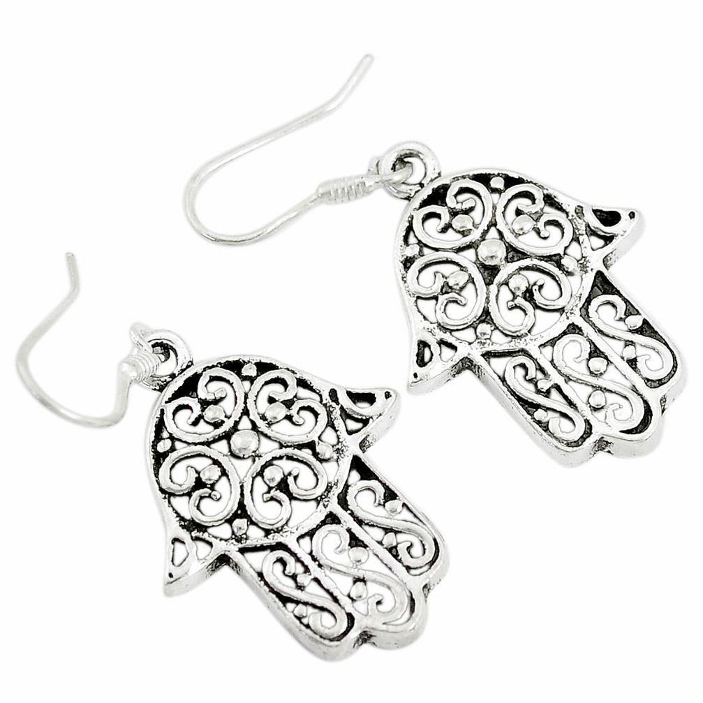 6.69gms indonesian bali style solid 925 silver hand of god hamsa earrings t6241