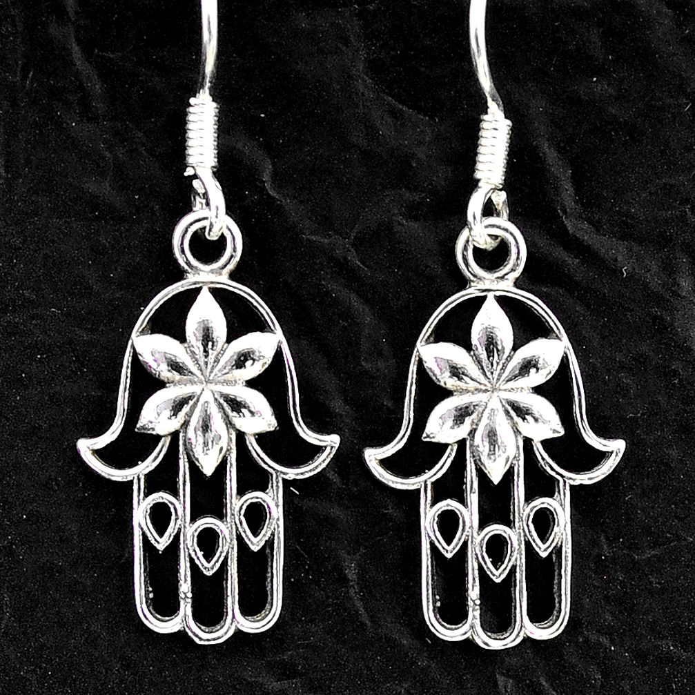 2.27gms indonesian bali style solid 925 silver hand of god hamsa earrings t6265