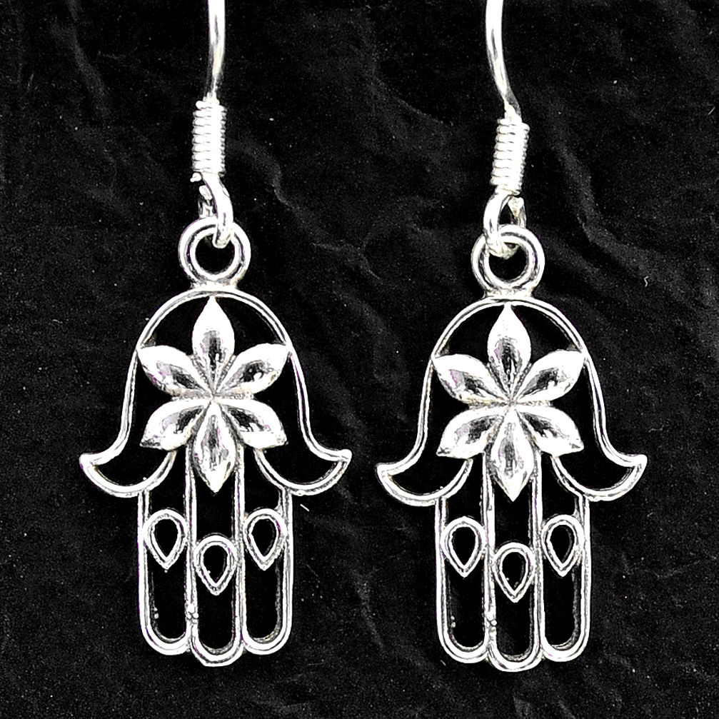 2.02gms indonesian bali style solid 925 silver hand of god hamsa earrings t6267