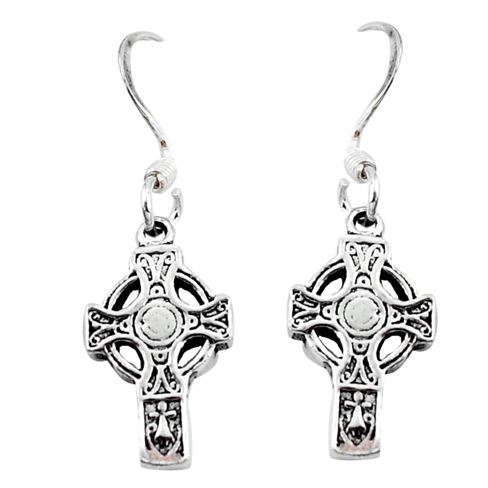 3.89gms indonesian bali style solid 925 silver holy cross earrings c20282