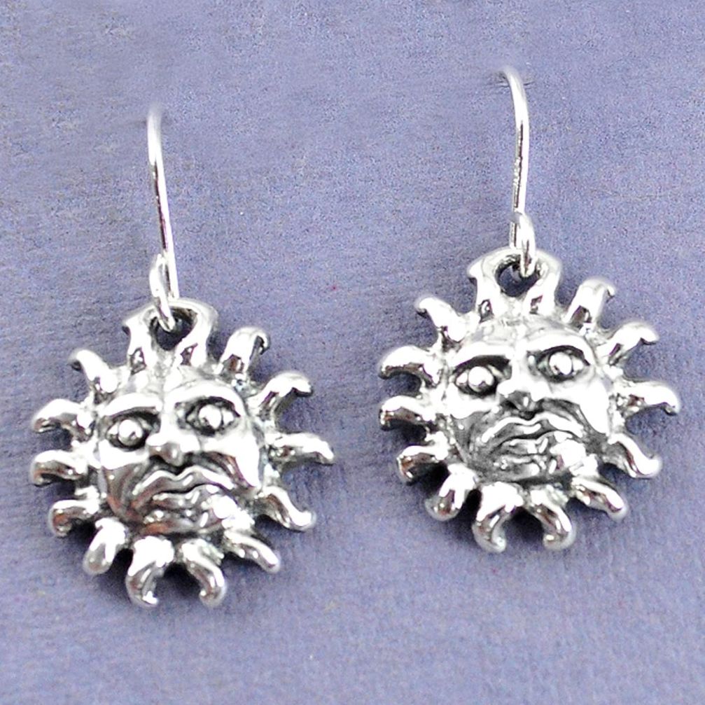 Indonesian bali style solid 925 silver sun face earrings jewelry c23125