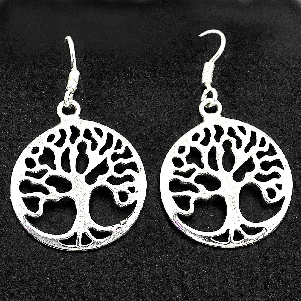 4.69gms indonesian bali style solid 925 silver tree of life earrings t6270