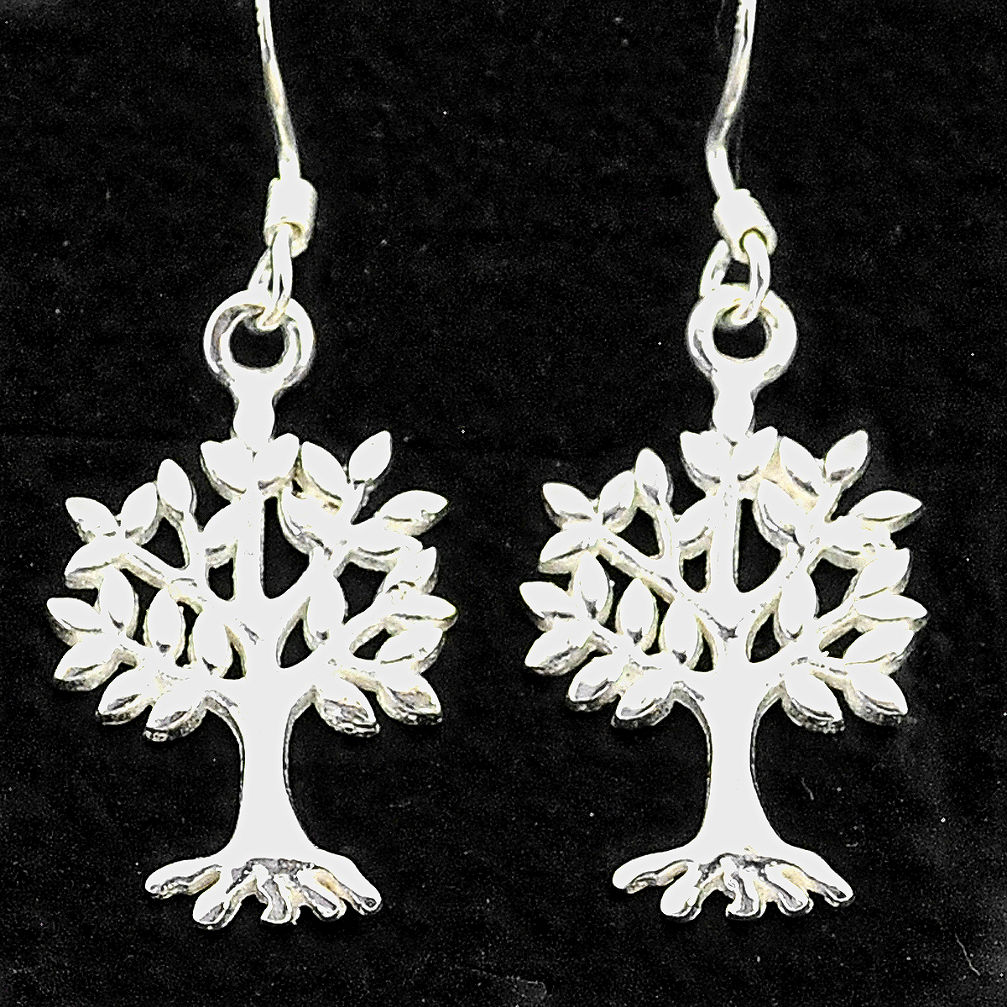 3.89gms indonesian bali style solid 925 silver tree of life earrings t6273