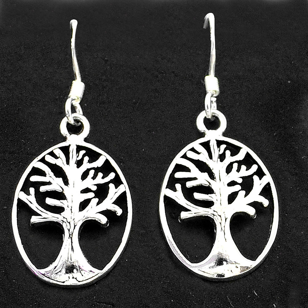 4.29gms indonesian bali style solid 925 silver tree of life earrings t6277