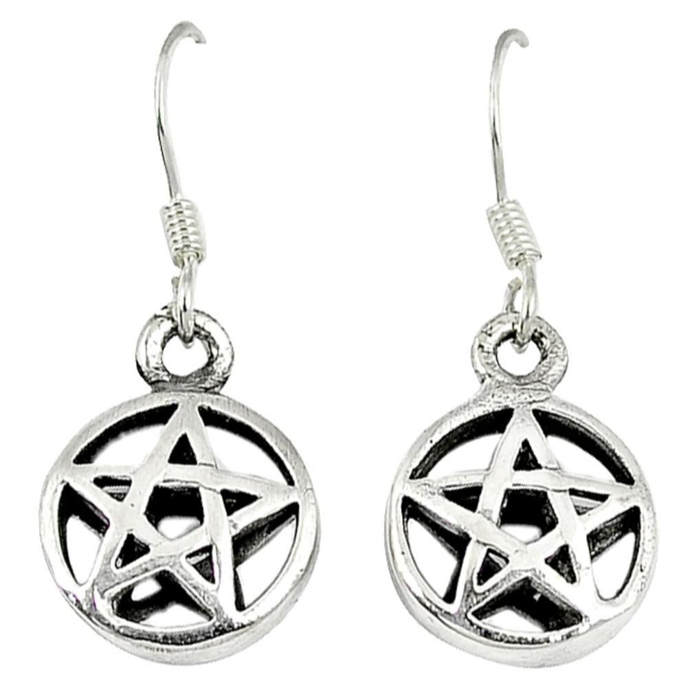 Indonesian bali style solid 925 silver wicca symbol earrings jewelry c20298