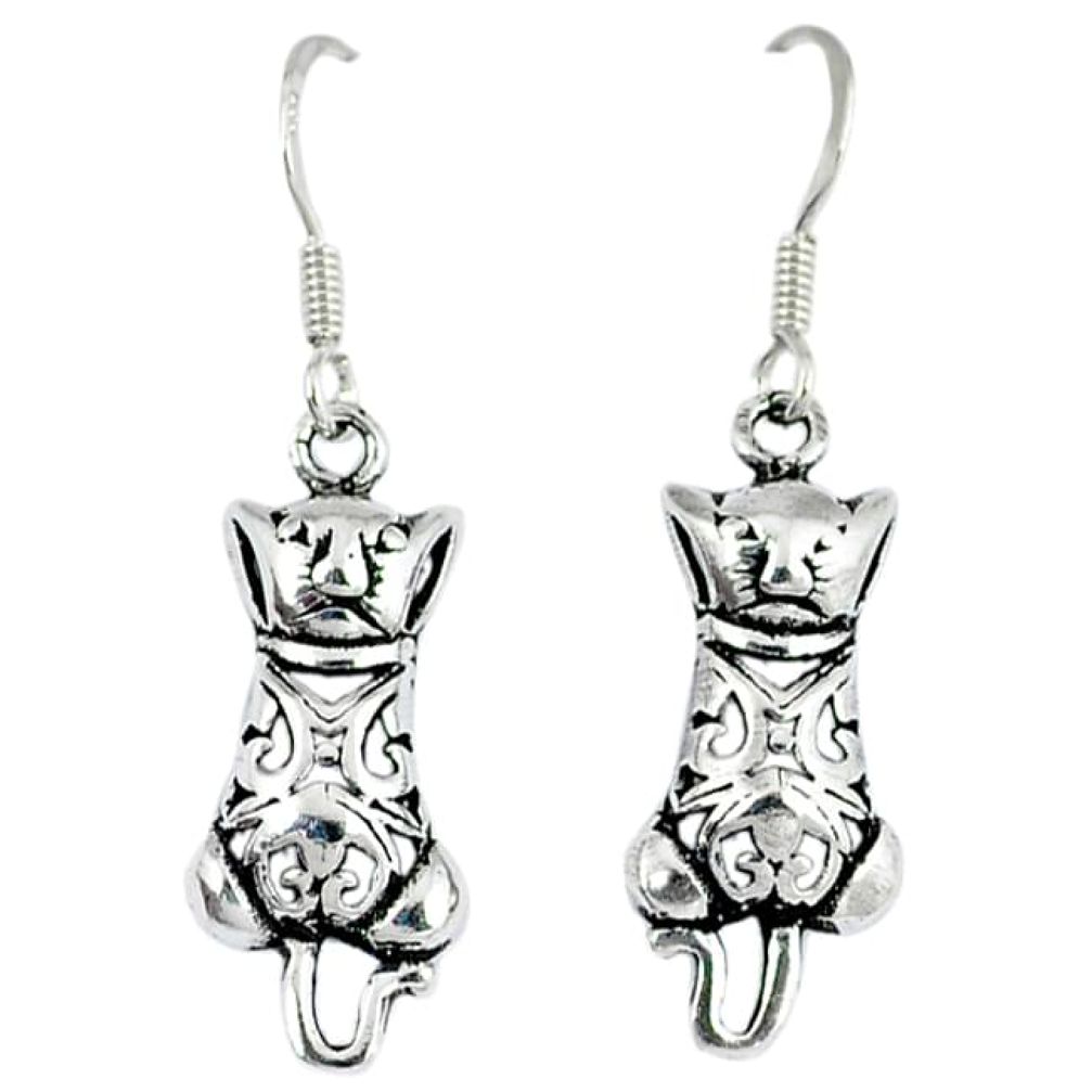 3.85gms indonesian bali style solid 925 sterling silver cat earrings p4075