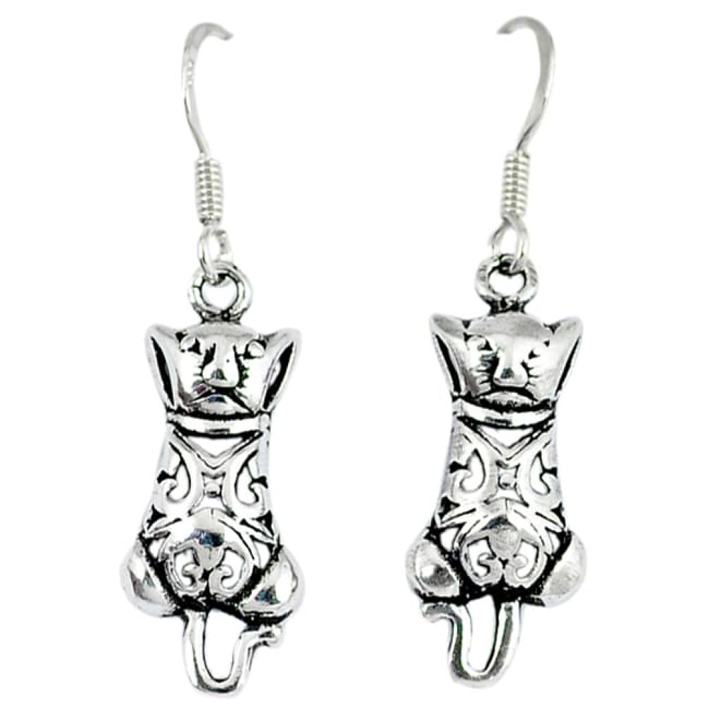 4.08gms indonesian bali style solid 925 sterling silver cat earrings p4076