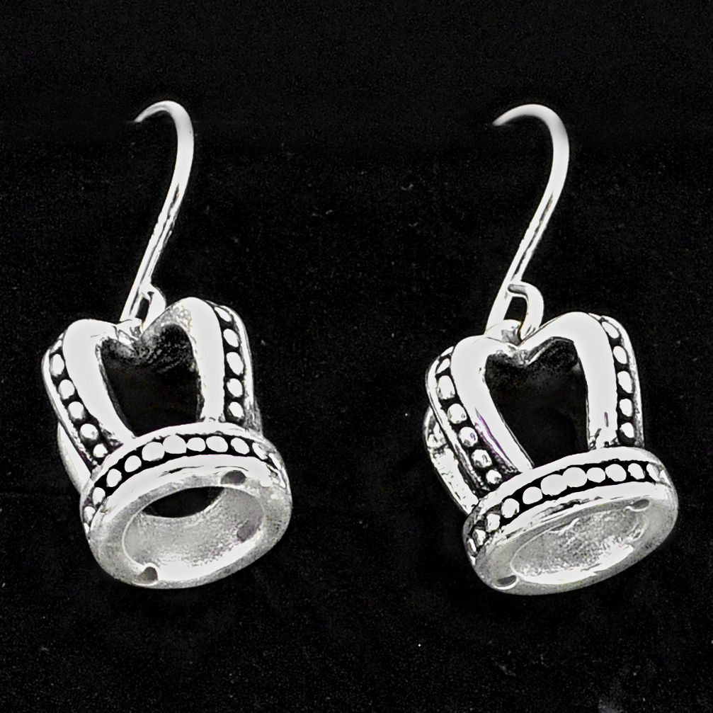 2.69gms indonesian bali style solid 925 sterling silver crown earrings t6104