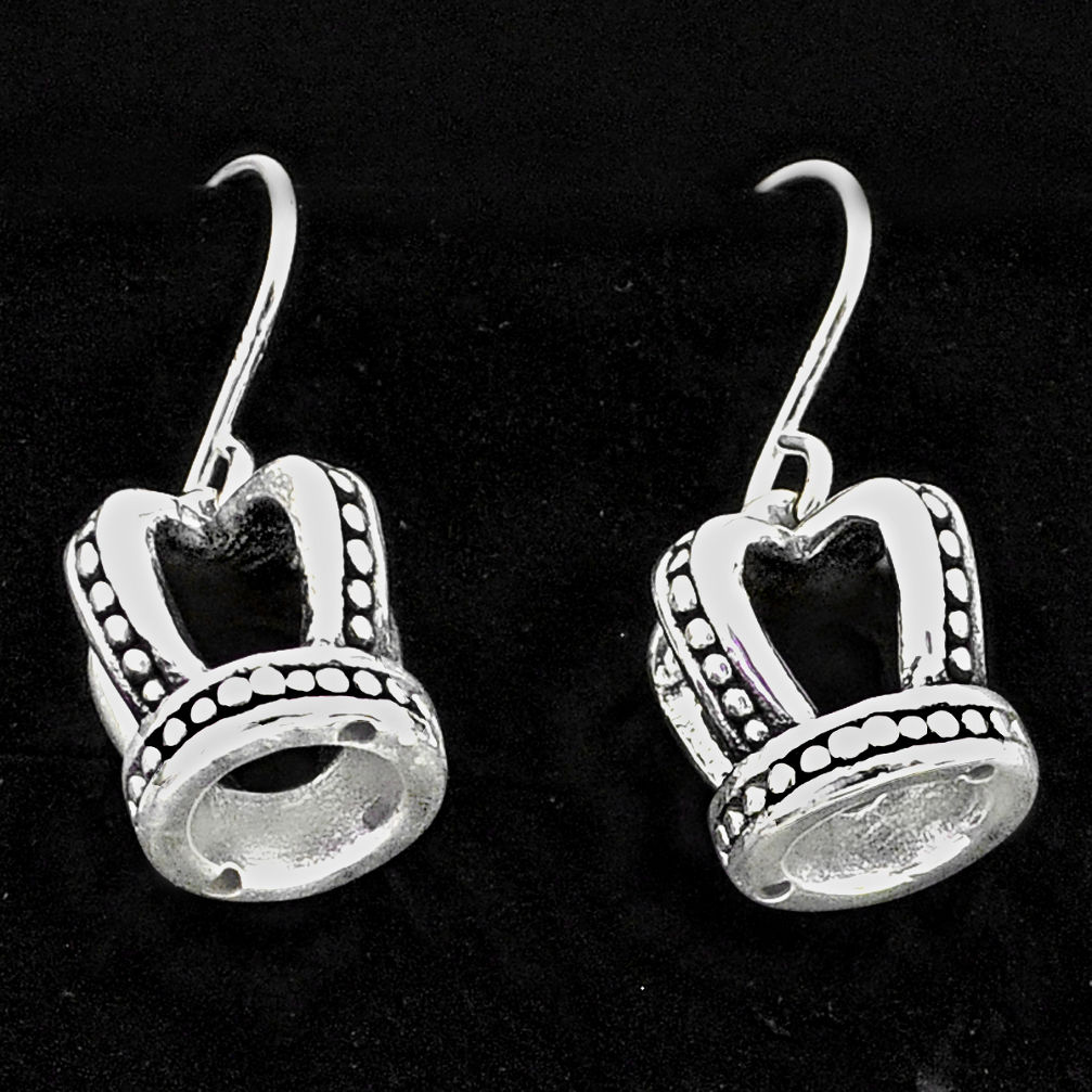 2.45gms indonesian bali style solid 925 sterling silver crown earrings t6108