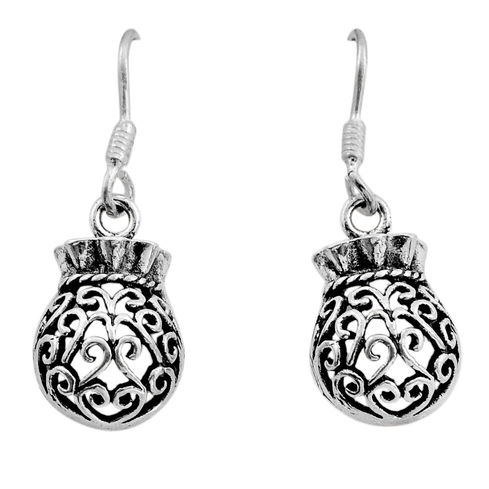 3.48gms indonesian bali style solid 925 sterling silver dangle earrings y83487