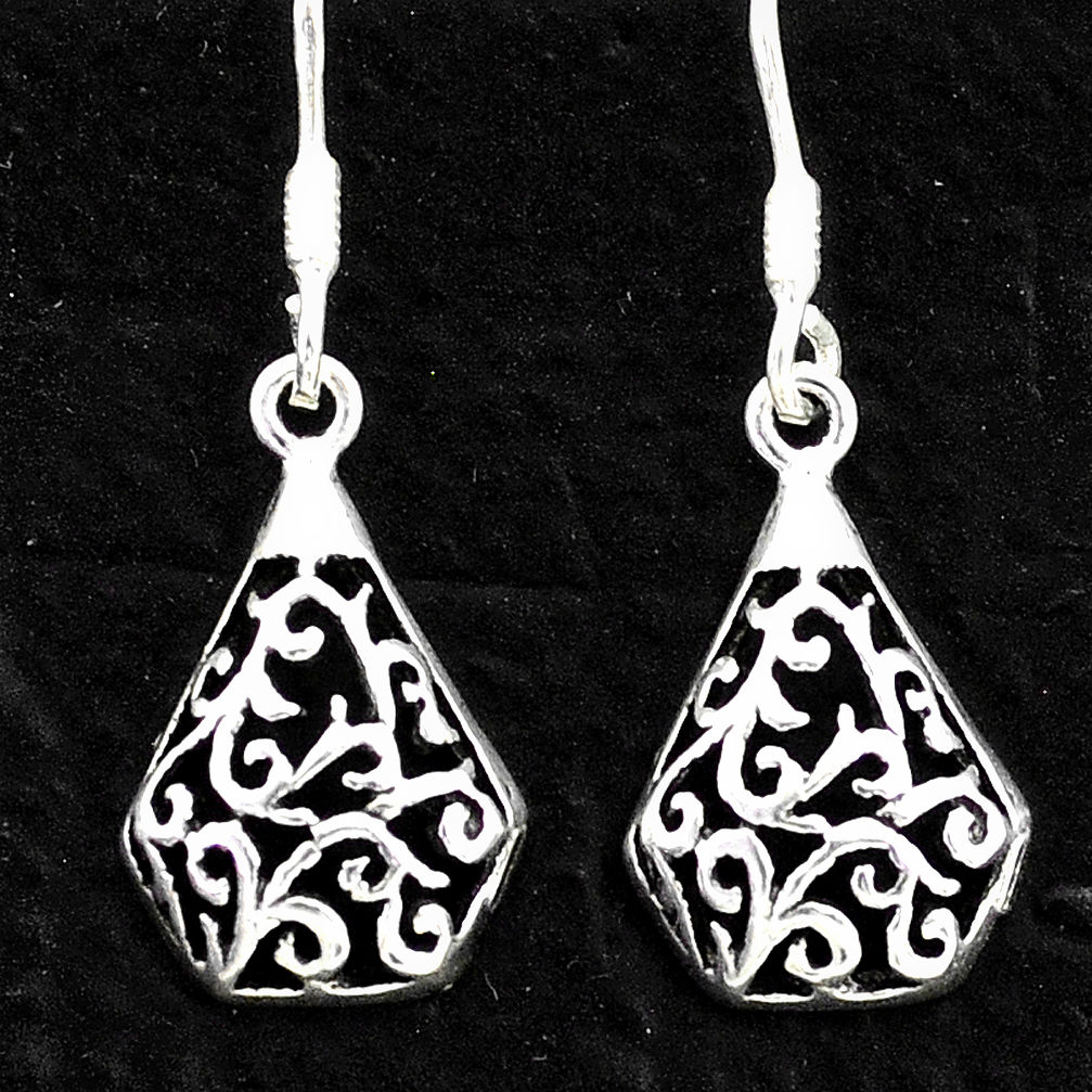 2.89gms indonesian bali style solid 925 sterling silver earrings jewelry t6272