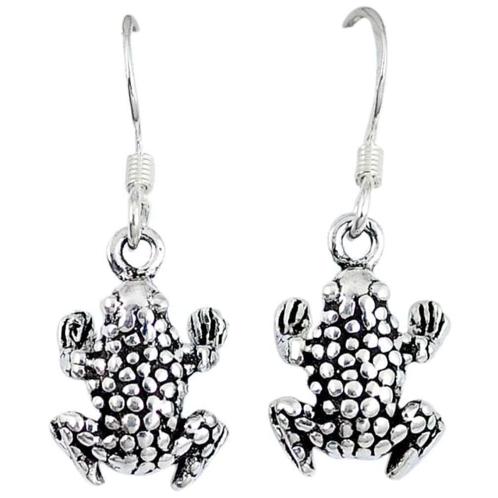 5.18gms indonesian bali style solid 925 sterling silver frog earrings p1139