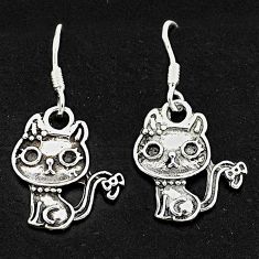 4.02gms indonesian bali style solid 925 sterling silver two cats earrings t6275