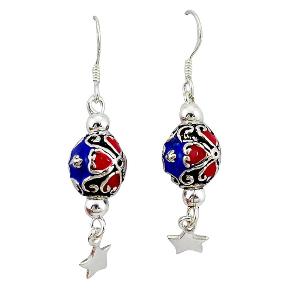 Indonesian bali style solid enamel 925 silver dangle ball earrings c23040