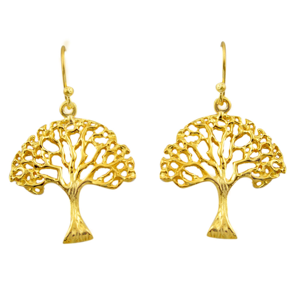 3.48gms indonesian bali style solid silver 14k gold tree of life earrings c26361