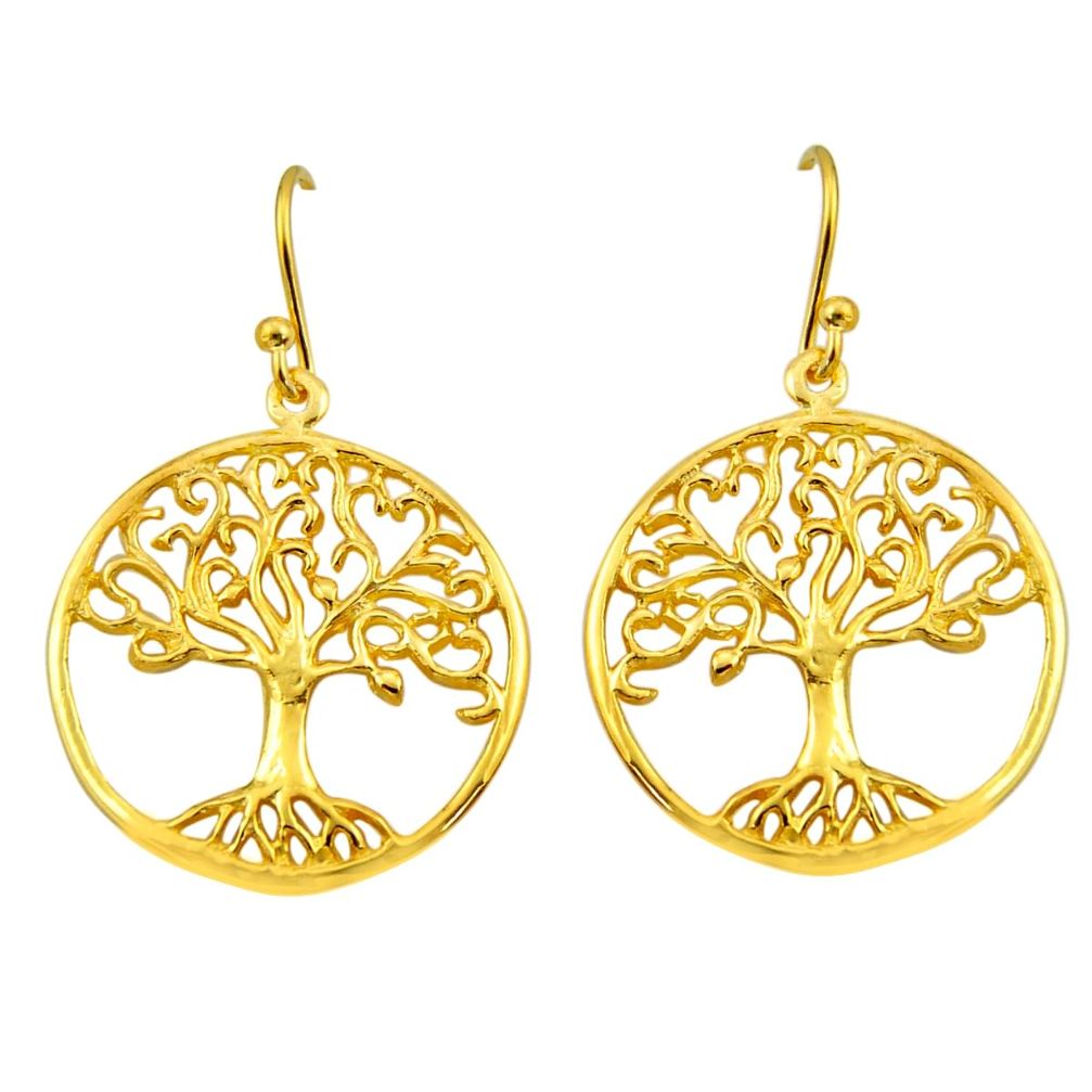 4.69gms indonesian bali style solid silver 14k gold tree of life earrings c26685