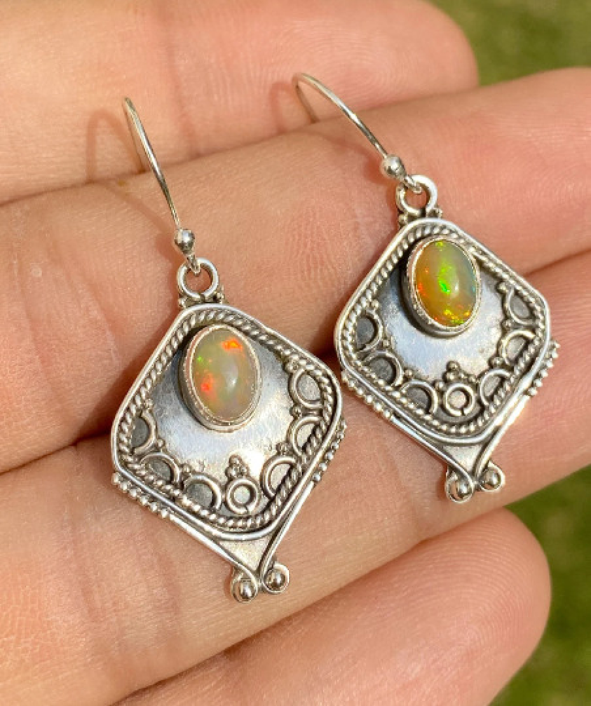 4.30gms natural multicolor ethiopian opal 925 sterling silver dangle earrings