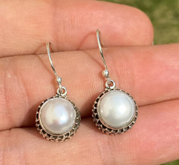6.30gms natural white pearl 925 sterling silver dangle earrings jewelry
