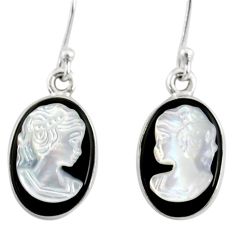 7.52cts lady face natural opal cameo on black onyx 925 silver earrings r80425