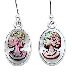 7.61cts lady face natural titanium cameo on shell 925 silver earrings y15540